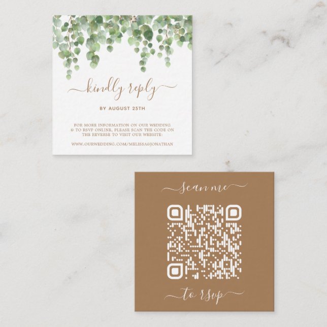 QR Code Eucalyptus Greenery Wedding Website RSVP Enclosure Card (Front/Back)