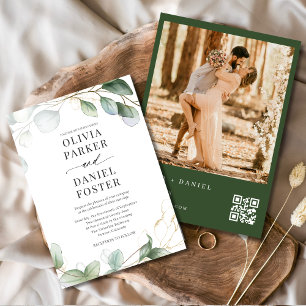 QR Code Eucalyptus Photo Greenery Wedding Invitation