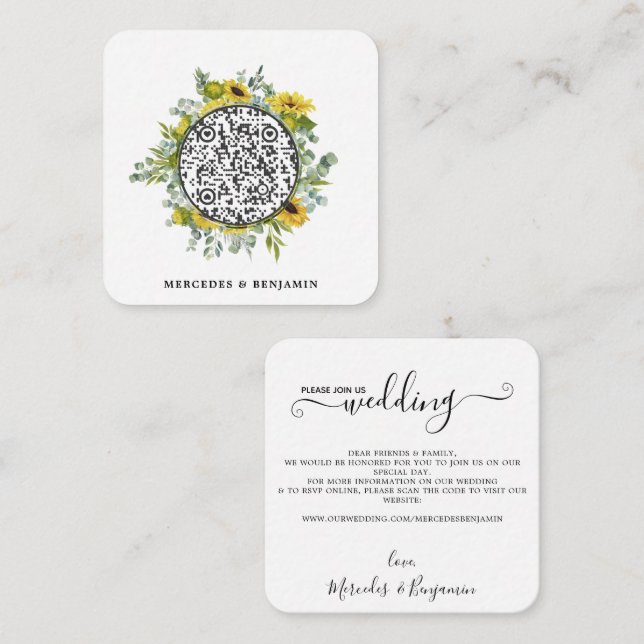 QR Code Eucalyptus Sunflower Wedding Invitation (Front/Back)