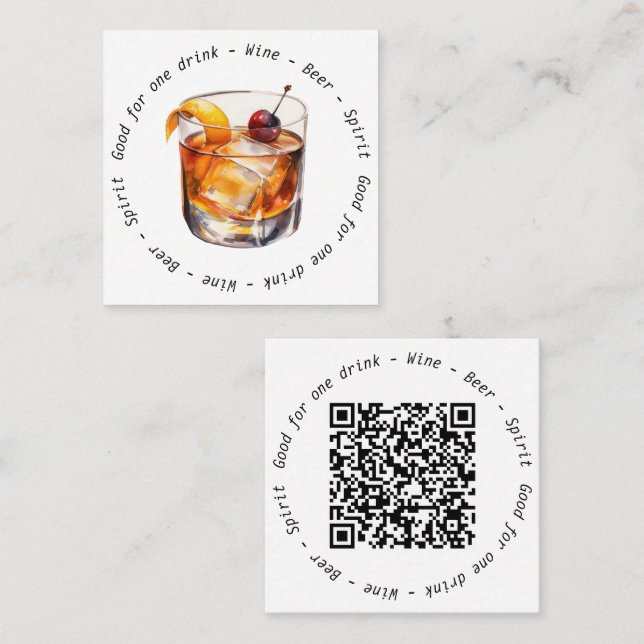 QR Code Event Cocktail Drink Voucher Square Business Card (Front/Back)