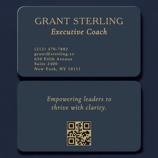 QR Code Executive Coach Navy Blue Gold  Business Card (Creator Uploaded)
