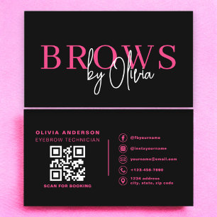 QR Code Eyebrows Brows Artist Hot Pink Black Business Card