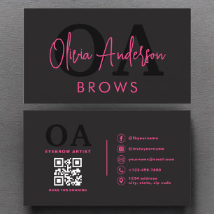 QR Code Eyebrows Brows Artist Hot Pink Black Business Card