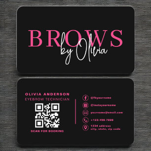 QR Code Eyebrows Brows Artist Hot Pink Black Business Card