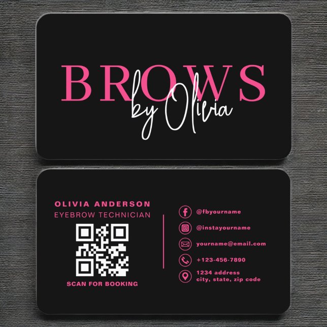 QR Code Eyebrows Brows Artist Hot Pink Black Business Card (Creator Uploaded)