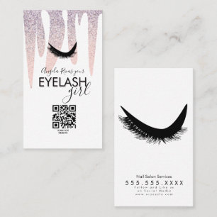 QR CODE Eyelash Girly Pink Glitter Dripping  Business Card