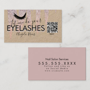 QR CODE Eyelashes Pink Glitter Dripping Rustic  Business Card