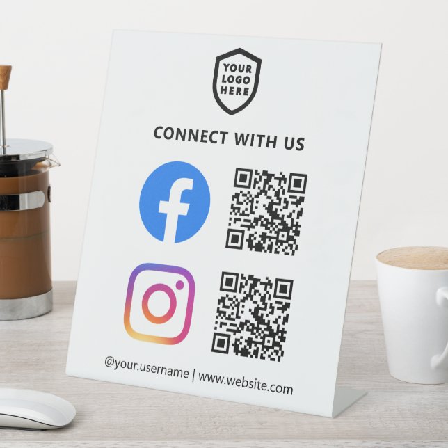 QR Code Facebook & Instagram | White Simple Pedestal Sign (In SItu)
