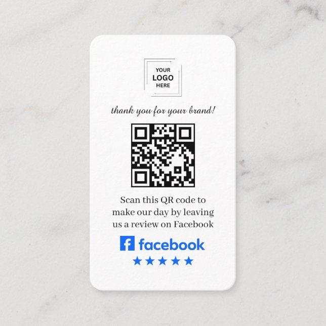 QR Code Facebook Review Customer Feedback Style Business Card (Front)