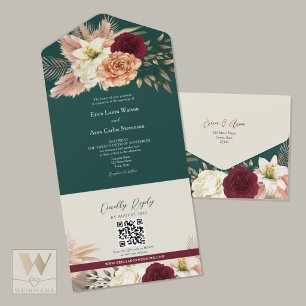 QR Code Fall Floral Wedding All In One Invitation