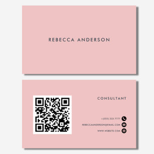 QR Code Feminine Pink & Grey Typography Business Card