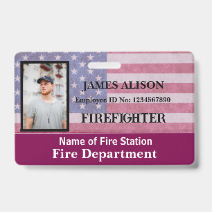 Qr Code Firefighter Employee Photo Name ID Card  B Badge