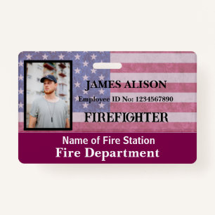Qr Code Firefighter Employee Photo Name ID Card  B ID Badge