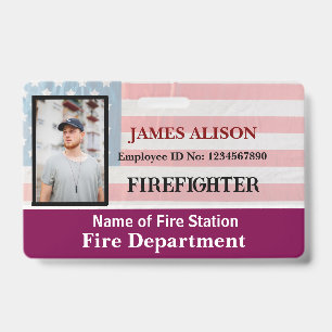 Qr Code Firefighter Employee Photo Name ID Card  Badge