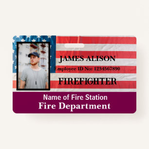 Qr Code Firefighter Employee Photo Name ID Card  ID Badge