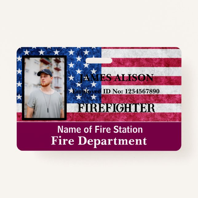 Qr Code Firefighter Employee Photo Name ID Card  ID Badge (Front)
