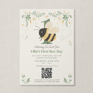 QR Code First Bee Day Storybook Honey Bee Birthday Invitation