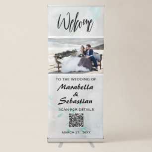 *~* QR Code Floral Azalea Wedding Welcome Minimal Retractable Banner