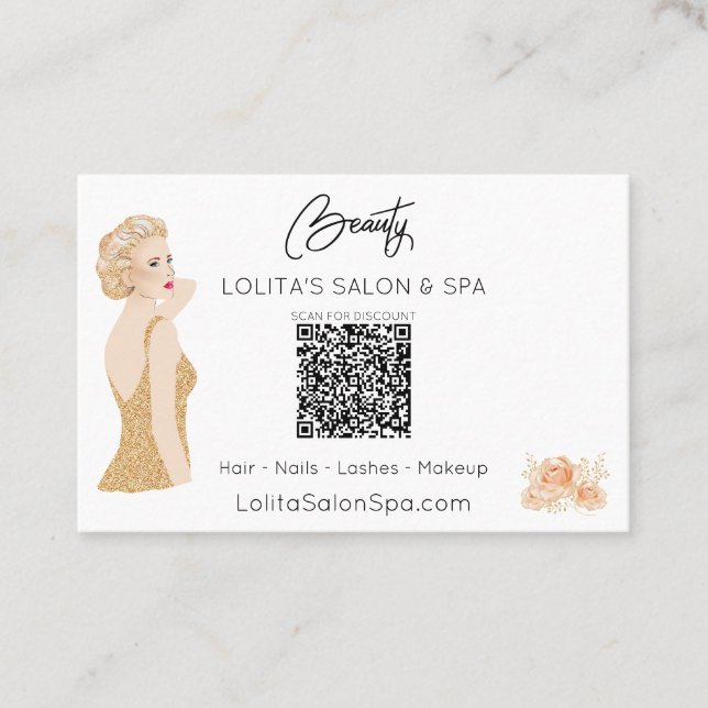 *~* QR code Floral Beauty Salon Spa Woman Glam AP5 Business Card (Front)