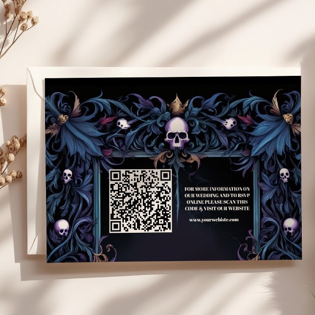  QR Code Floral Gothic Halloween Wedding Enclosure Card (Creator Uploaded)