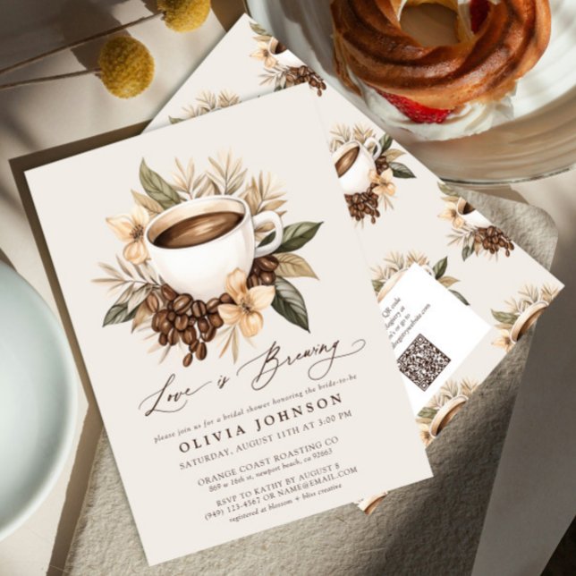 QR Code Floral Love is Brewing Bridal Shower Invitation (Creator Uploaded)
