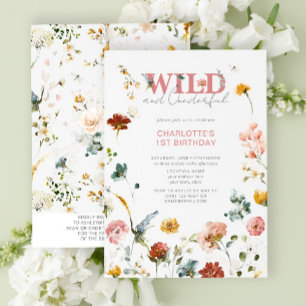 QR Code Floral Pink Wild & Onederful 1st Birthday  Invitation