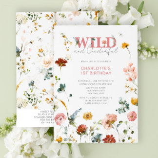 QR Code Floral Pink Wild & Onederful 1st Birthday Invitation