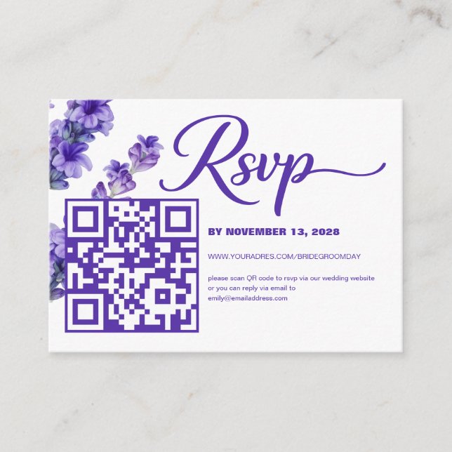 QR Code Floral Wedding RSVP Enclosure Card (Front)