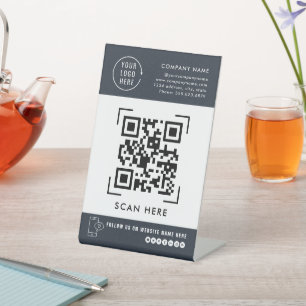 QR Code Follow Us   Business Logo Professional Pedestal Sign