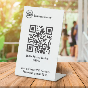 QR Code For Restaurant Coffee Shop Menu Pedestal Sign