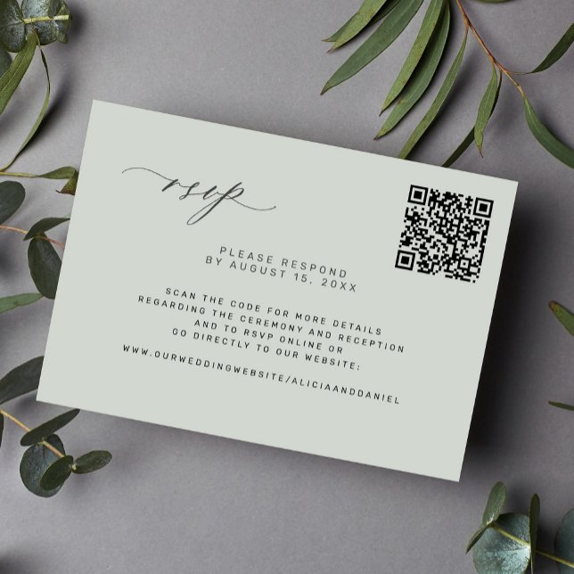 QR code forest sage green wedding  RSVP Card (Creator Uploaded)