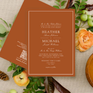 QR Code Formal Burnt Orange Classic Script Wedding Invitation
