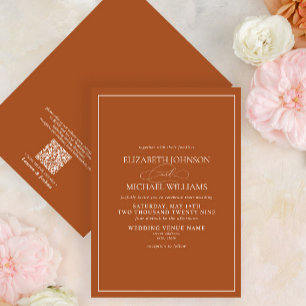 QR Code Formal Burnt Orange Classic Script Wedding Invitation