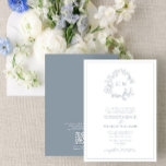 QR Code Formal Dusty Blue Leafy Crest Monogram Invitation<br><div class="desc">We're loving this trendy, formal wedding invitation in dusty blue! Simple, elegant, and oh-so-pretty, it features a hand drawn leafy wreath encircling a modern wedding monogram. Traditional in wording, it features the names of the parents hosting the wedding, and is personalised in elegant typography, and accented with hand-lettered calligraphy. Finally,...</div>