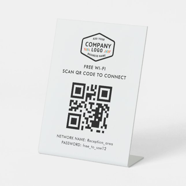 QR Code Free Wifi Business Logo Minimalist Pedestal Sign (Front)