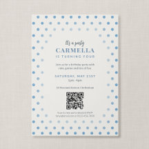QR Code French Blue Polka Dot Birthday