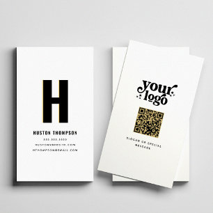 QR Code Front and Back Monogram Company Logo Business Card
