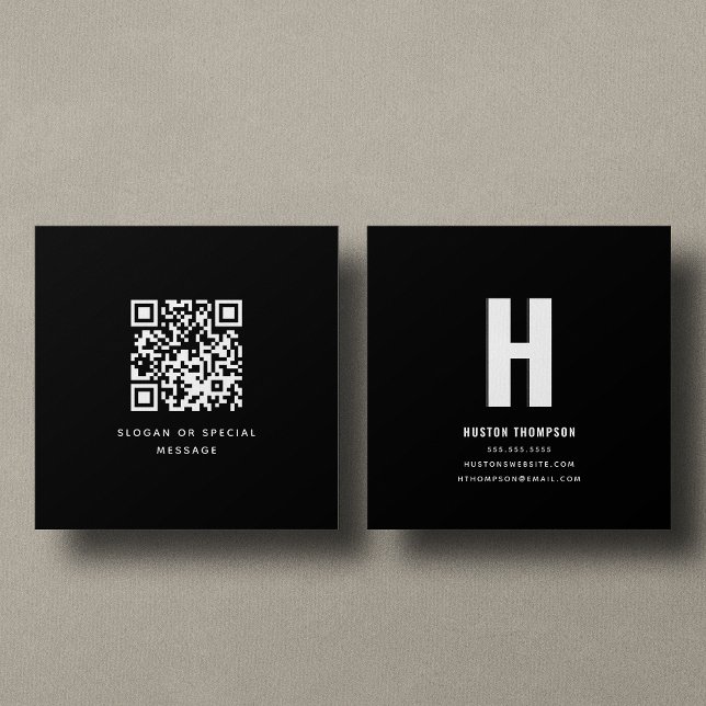 QR Code Front and Back Monogram Logo Professional Square Business Card (Creator Uploaded)