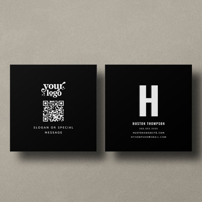 QR Code Front and Back Monogram Logo Professional Square Business Card (Creator Uploaded)