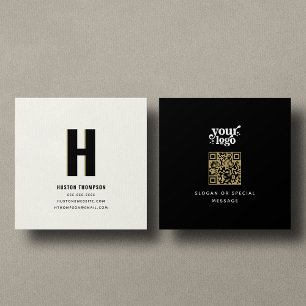 QR Code Front and Back Monogram Logo Professional Square Business Card
