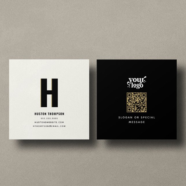 QR Code Front and Back Monogram Logo Professional Square Business Card (Creator Uploaded)