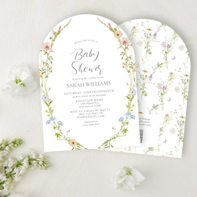 QR Code Gender Neutral Wildflower Baby Shower Invitation (Creator Uploaded)