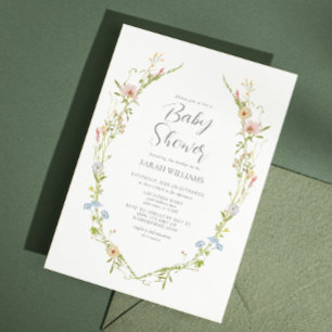 QR Code Gender Neutral Wildflower Baby Shower Invitation