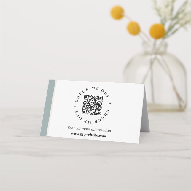 QR code generated information Folded desk sign Place Card (Front)