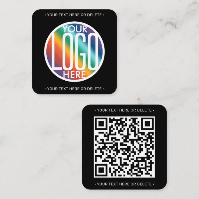 QR Code Generator & Logo Modern Minimalist Black Square Business Card (Front/Back)