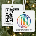 QR Code Generator & Your Business Logo 2 Sided Metal Tree Decoration<br><div class="desc">Share any website for the holidays with a stylish custom logo and QR code square Christmas ornament. To make your own QR code using the generator, simply type the website URL into the template. All wording is simple to personalize or delete. The colors, fonts and logo transparency are also are...</div>