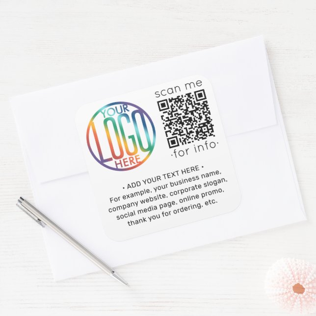 QR Code Generator & Your Logo Business Promotional Square Sticker (Envelope)