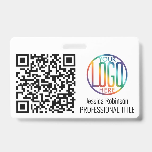 QR Code Generator & Your Logo Non-Photo White  ID Badge (Front)