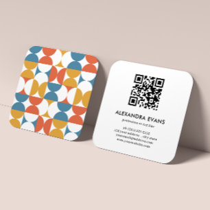 QR CODE Geometric blue orange yellow MID CENTURY  Square Business Card
