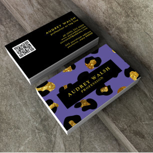 QR CODE Glam Glitter Purple Leopard print Luxury Business Card